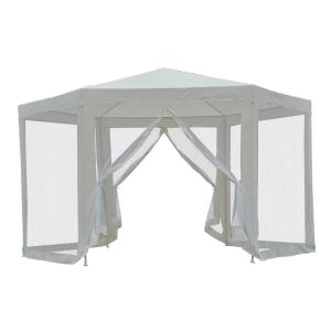 Outsunny Carpa Gazebo 3,9x2,5m tipo Cenador Hexagonal con Mosquitera para Jardín y Terraza φ3.9m de Poliéster Repelente al Agua Color Crema