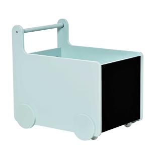 HOMCOM Caja de Almacenamiento de Juguetes Infantil con Ruedas Asa y 2 Pizarras de Escritura Baúl de Almacenaje para Habitación de Niños Guardería Sala de Juegos 47x35x45,5 cm Azul