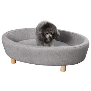 PawHut Sofá Cama para Mascotas Perros Pequeños Medianos Gatos con Cojín Acolchado extraíble Patas Madera Bordes Elevados 81x61x24 cm Gris