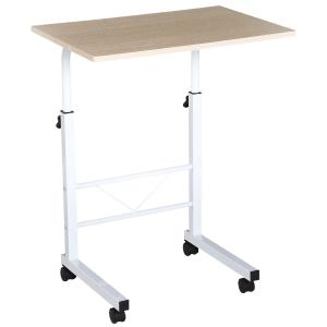 HOMCOM Mesa Auxiliar con Ruedas Mesa de Ordenador Compacta con Altura Ajustable 60x40x68-78cm Blanco y Madera
