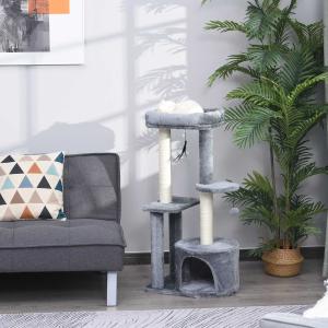 PawHut Árbol para Gatos Multi-niveles Rascador de Gatos Barato Torre de Gato con 1 Habitación 2 Plataformas Poste Rascador Sisal Tejido 48x35x100 cm Gris