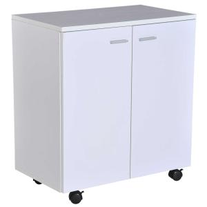 HOMCOM Mueble Auxiliar con Ruedas Multifuncional Armario Móvil para TV de Madera con 2 Puertas 60x35x65cm Blanco