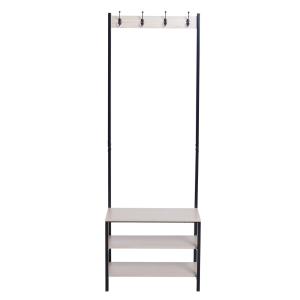 HomCom® Perchero de Pie Perchero Metálico Zapatero 3 Estantes 8 Ganchos Colgador para Zapatos Ropas 60x40x175cm