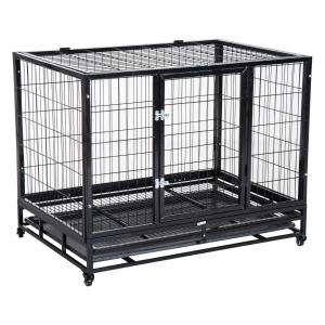 PawHut Jaula de Metal para Mascotas tipo Perro Grande con Ruedas y Bandeja Extraíble - 92x62x75cm
