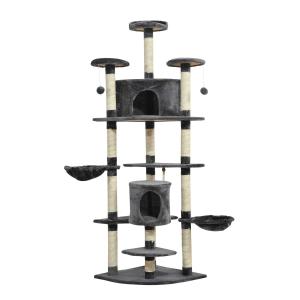 PawHut Árbol para Gatos Rascador de Múltiples Niveles con Cuevas Hamacas Postes de Rascado Poletas Divertidas Plataformas Cuerda 200x60x60 cm Gris Oscuro