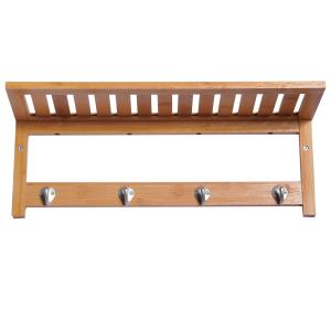 HOMCOM Perchero de Pared de Bambú Estante Toallero de Pared 4 Ganchos para Entrada Salón Baño Pasillo Dormitorio 50x17x20cm Carga 5kg
