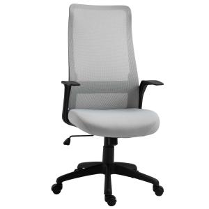 Vinsetto Silla de Oficina Ergonómica Silla Escritorio Giratoria con Altura Ajustable Reposabrazos Soporte Lumbar y Respaldo Alto Transpirable 62x62x113-122 cm Gris