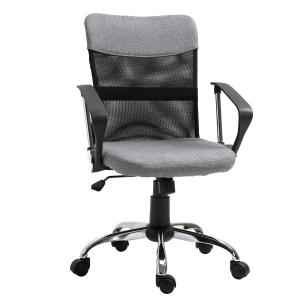 Vinsetto Silla de Oficina Ergonómica Silla de Escritorio Basculante y Giratoria con Altura Ajustable del Asiento Reposabrazos y Ruedas 57x57x93-103 cm Gris