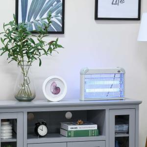 Outsunny Lámpara Anti-mosquitos Lámpara Mata Insectos Eléctrico Luz Ultravioleta 20W con 2 Tubos LED Área de Acción 60m² Interiores Exteriores 39x7,5x26,5 cm Blanco