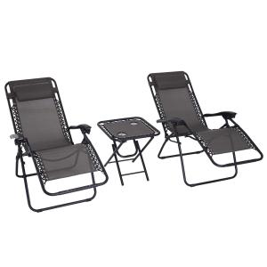 Outsunny® Juego de 2 Tumbonas y 1 Mesa Plegables Silla Gravedad Cero Tumbonas de Exteriores para Jardín Patio