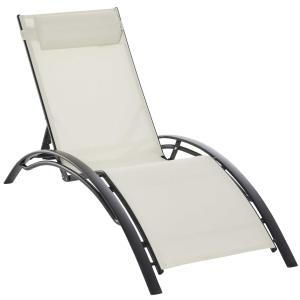 Outsunny Tumbona Reclinable con Respaldo Ajustable en 5 Posiciones y Reposacabezas Extraíble Acolchado Aluminio Textilene para Jardín Terraza Balcón 171x64x82 cm Beige