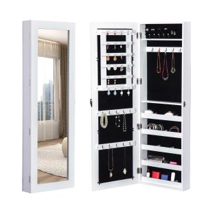 HOMCOM Espejo Joyero de Pared Armario para Joyas Guardajoyas 37x9.5x112cm MDF Blanco