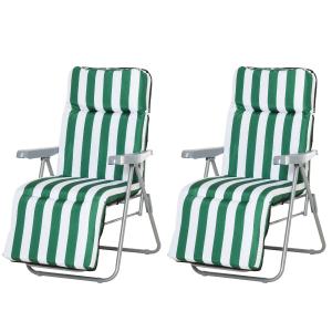 Pack de 2 Tumbonas Acolchadas Plegables y Reclinables con Reposapiés para Playa o Camping - Acero - 60x75x102cm