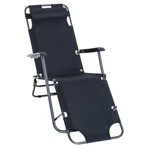 Outsunny Tumbona Reclinable y Plegable con Respaldo Ajustable Reposabrazos Almohada y Reposapiés para Jardín Balcón Carga 136 kg 135x60x89 cm Negro