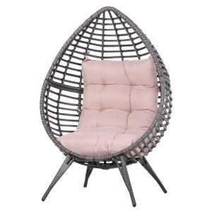 Outsunny Sillón de Ratán Balcón en Forma de Lágrima con Cojín Acolchado de Algodón PP Estilo Moderno para Exterior e Interior Carga 160 kg 101x89x156 cm Gris y Beige