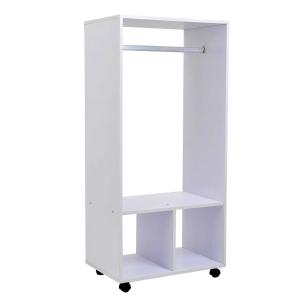 HOMCOM Armario Abierto Guardarropa Armario Ropero Madera Móvil con Riel Estantes 60x40x128cm Blanco