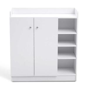 HOMCOM Zapatero Armario Madera Mueble Zapatero Gabinete 2 Puertas 4 Estantes Baldas Interiores Ajustables 83x30x90cm Blanco