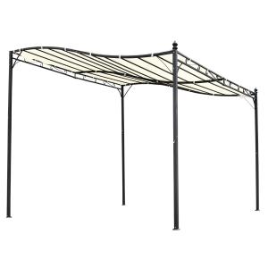 Outsunny Pérgola Gazebo tipo Toldo de Pared 2.97x2.97x2.5 m Curvo para Jardín Patio o Terraza Pabellón Cenador de Acero y Poliéster - Color Crema