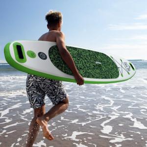 HOMCOM Tabla de Paddle Surf Hinchable con Remo Ajustable entre 160-210 cm Carga 100kg Aleta Extraíble Bolsa de Transporte e Inflador PVC 305x76x10 cm Verde