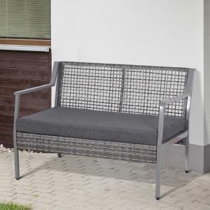 Outsunny® Sofá de Ratán Dos Plazas con Cojín Desmontable Sillón Mueble de Jardín 118x75x79cm para Patio Exterior al Aire Libre Gris