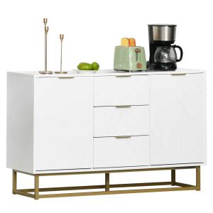 HOMCOM Aparador Auxiliar Armario de Almacenaje con 3 Cajones y 2 Armarios con Puerta Estante Ajustable para Sala de Estar Cocina Salón 120x40x76 cm Blanco