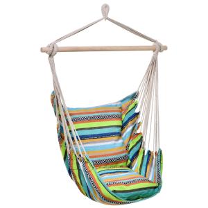 Outsunny Silla Hamaca Colgante de Algodón Silla Colgante con 2 Cojines 100x100 cm Carga 150 kg para Interior y Exterior Multicolor