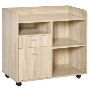 Vinsetto Armario para Impresora Carro Multifuncional de Oficina con 3 Compartimentos 2 Cajones para Archivos Estante Ajustable Ruedas con 2 Frenos 80x40x72 cm Roble