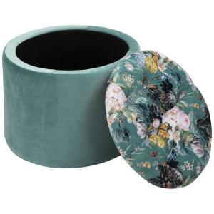 HOMCOM Taburete de Almacenaje Baúl Puf o Reposapiés Redondo con Tapa Extraíble Acolchado y Tapizado para Sala de Estar Dormitorio Φ50x38 cm Turquesa