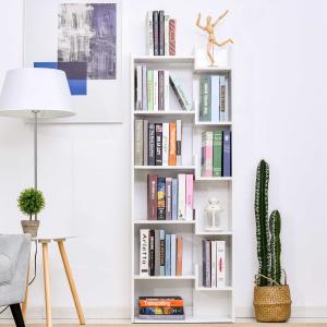 HOMCOM Estantería de 6 Niveles Librería Vertical de Forma Irregular Diseño Moderno Sistema Antivuelco 60x21x162,5 cm Blanco