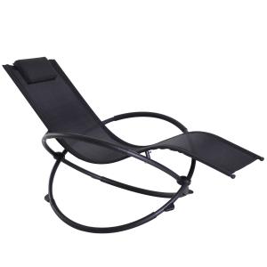 Outsunny® Tumbona Mecedora de Jardín con Reposacabezas Extraíbles Sillón Tumbona Ergonómica de Exterior Plegable Tela de Texteline para Patios Piscina al Aire Libre 154x80x84cm Negro