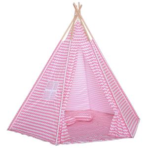 HOMCOM Tienda de Campaña para Niños Tipi Infantil Estilo Indio con Ventana Cubierta de Suelo y 2 Almohadas Bolsa de Tranporte Interior y Exterior 200x200x170 cm Rosa