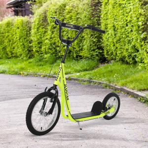 HOMCOM Scooter Patinete para Niños Mayores de 5 Años con 2 Neumáticos de Caucho Inflable con Doble Freno Manillar 135x58x88-94cm Amarillo