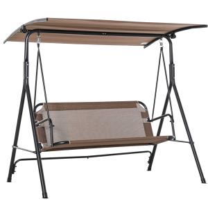 Outsunny Columpio de Jardín de 2 Plazas Silla Balancín con Parasol Techo Ajustable en Ángulo Terraza Balcón Exterior Carga 200 kg 172x110x155 cm Marrón