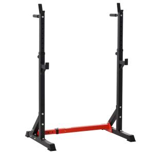 HOMCOM Soporte Ajustable para Barras de Pesas Estante Soporte Multifuncional para Ejercicios en Hogar y Oficina Carga 150 kg Altura Regulable de 121-171 cm Negro y Rojo