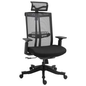 Vinsetto Silla de Oficina Ergonómica Silla Escritorio Giratoria y Reclinable con Altura Ajustable Reposabrazos Reposacabezas y Soporte Lumbar Regulable 66,5x66x109-118 cm Negro