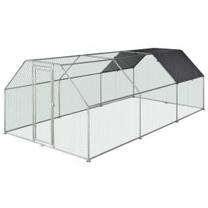 PawHut Gallinero de Exterior 2,8x5,7x1,95 m Jaula con Cerradura para Aves y Perros de Corral de Metal Galvanizado y Cubierta Oxford
