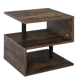 HOMCOM Mesa Lateral para Sofá Mesita de Centro para Salón Estilo Industrial Mesa Auxiliar en Forma de S con Estantes a 3 Niveles 48x48x48 cm