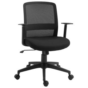 Vinsetto Silla de Oficina Silla Escritorio Giratoria con Altura Ajustable Reposabrazos Soporte Lumbar Respaldo Transpirable y Función Basculante 58x60x89-99 cm Negro