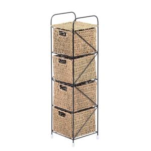 HomCom Estantería-Color Mimbre Natural y Negro Mimbre Metal 20x20x78cm
