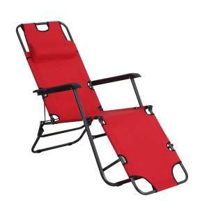 Outsunny Tumbona Reclinable y Plegable con Respaldo Ajustable Reposabrazos Almohada y Reposapiés para Jardín Balcón Carga 136 kg 135x60x89 cm Rojo