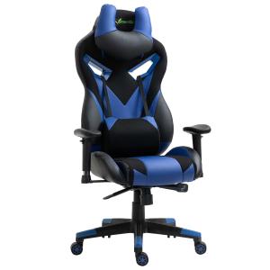 Vinsetto Silla Gaming Ergonómica Silla para gamers Silla de Juegos Giratoria con Altura Ajustable Reposabrazos Regulable Reposacabezas y Cojín Lumbar Extraíbles 70x71x125-133 cm Azul