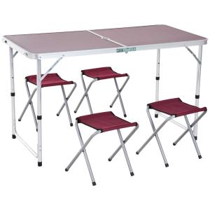 Outsunny Mesa Maleta de Aluminio 4 Taburete Plegable Portátil para Acampada Picnic Jardín Terraza Conjunto Muebles Exterior Altura Ajustable