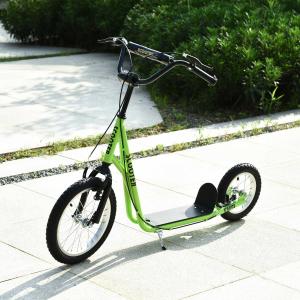 HOMCOM Scooter Patinete para Niños Mayores de 5 Años con 2 Neumáticos de Caucho Inflable con Doble Freno Soporte 100 kg 135x58x88-94 cm Verde