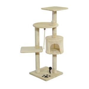 PawHut Árbol para Gatos Rascador Gato de 4 Pisos con Poste para Arañar Cueva Espaciosa Múltiples Plataformas Juguetes Divertidos 112x75x40 cm Beige