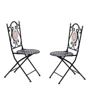 Outsunny® Set de 2 Sillas Plegables de Jardín Bistro Silla Asiento Mosaico para Terraza Balcón Acero Carga 120kg