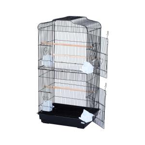 PawHut Jaula para Pájaros Pajarera con 2 Puertas 4 Comederos y 3 Perchas Columpio Asa de Transporte para Loro Canario Periquito Marco Metálico 47,5x36x91 cm Negro