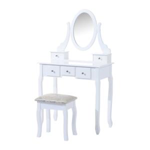 Homcom Tocador de Maquillaje con Taburete - Color Blanco - MDF y Madera Maciza - 80x40x140cm