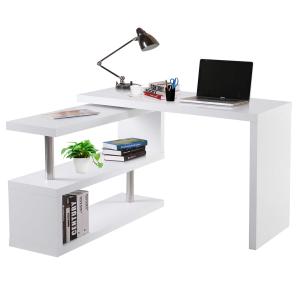 HOMCOM Mesa de Ordenador PC Escritorio de Esquina Giratorio 360 Grados en Forma de L con Estantes para Oficina en Casa 114x120x76,1 cm Blanco