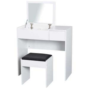 HomCom® Tocador con Taburete Espejo Tapa Abatible Mesa para Maquillaje 3 Cajas y 1 Cajón Blanco