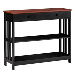 HOMCOM Mueble Recibidor Estrecho Mesa de Consola con 1 Cajón y 2 Estantes Abiertos Estilo Industrial para Pasillo Entrada Sala de Estar 100x30x80 cm Negro y Marrón